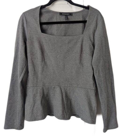 BCBGMAXAZRIA Peplum Top Women’s Medium Heather Gray Long Sleeve Square Neck - Picture 2 of 5